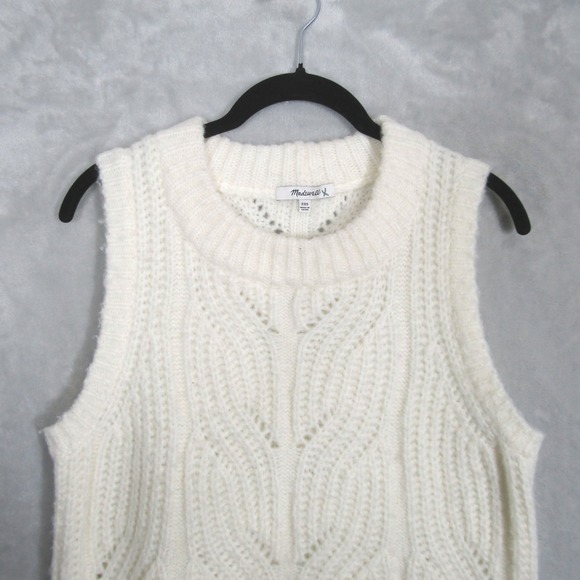 Madewell Womens XXS Cable Knit Sleeveless Sweater Vest Pullover Cream - Picture 3 of 11